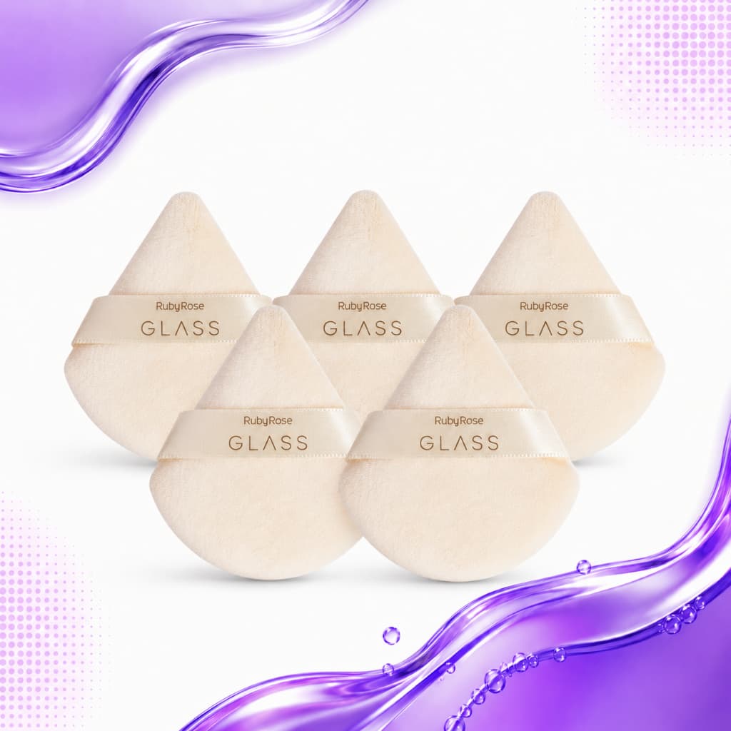 Kit 5 Esponjas Powder Puff Glass Ruby Rose HBS04 Bege Pó Solto Compacto Aplicação Uniforme Maquiagem