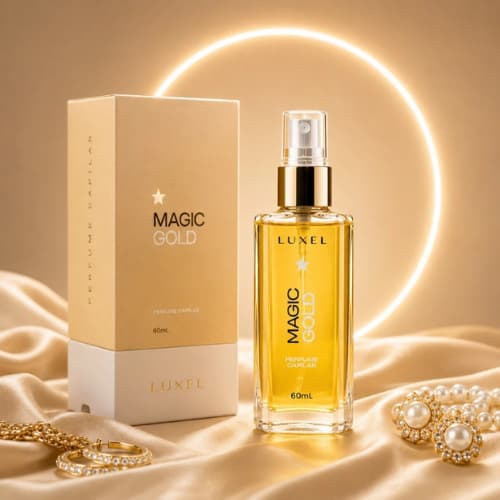Perfume Capilar Sem Álcool Nutrição Antifrizz Brilho Intenso Fragrância Luxel Magic Gold 60ml