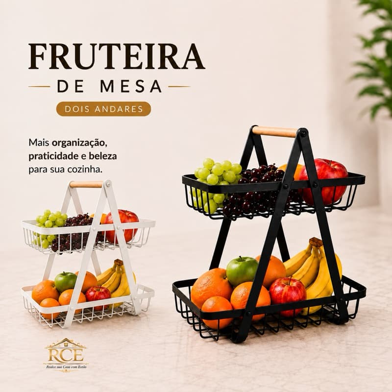 Fruteira de Mesa 2 Andares Preta/ Branca Tamanho 22x14,5x24cm