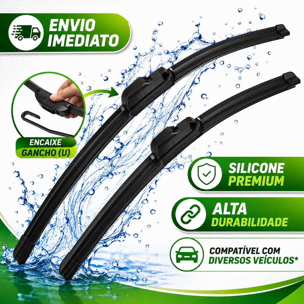 Par Palhetas Limpador de Parabrisa Silicone Universal Alta Durabilidade Paleta Para-brisa Todos Carros Encaixe Gancho
