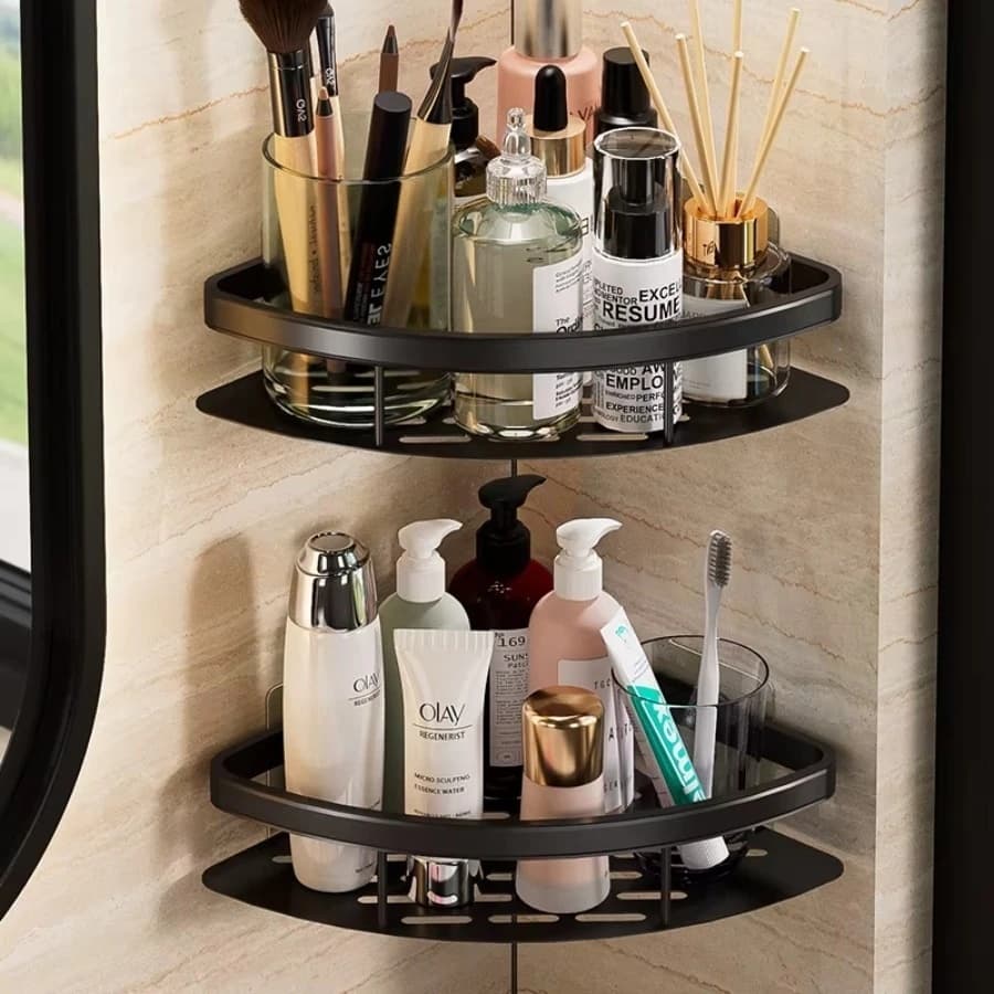 kit com 2 Suportes de CantoPorta Shampoo Prateleira Para Banheiro Organizador com Adesivo Ultra fixador Sem Furos
