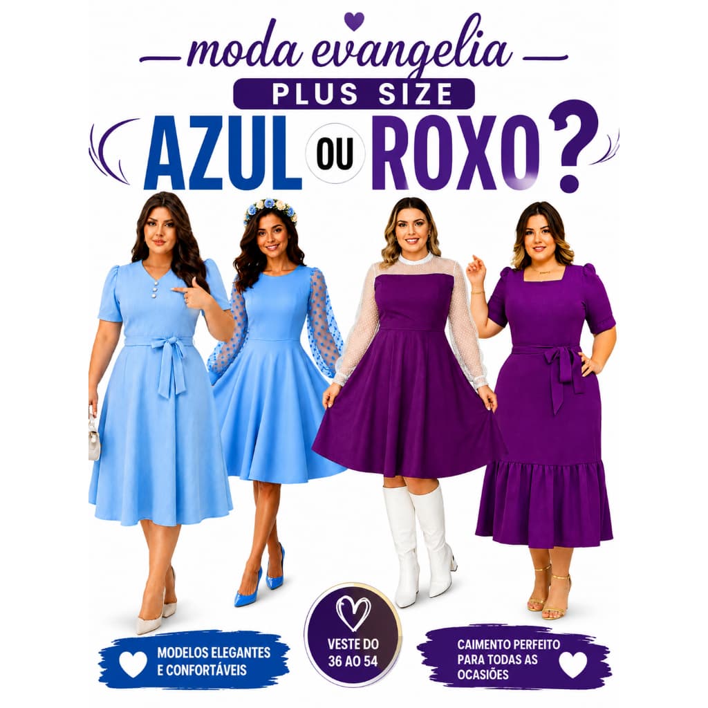 Vestido Moda Evangélica Social Rodado Plus Size Midi Fardamento congresso coral Roxo Violeta Azul Manga Tule Bolinha Poá