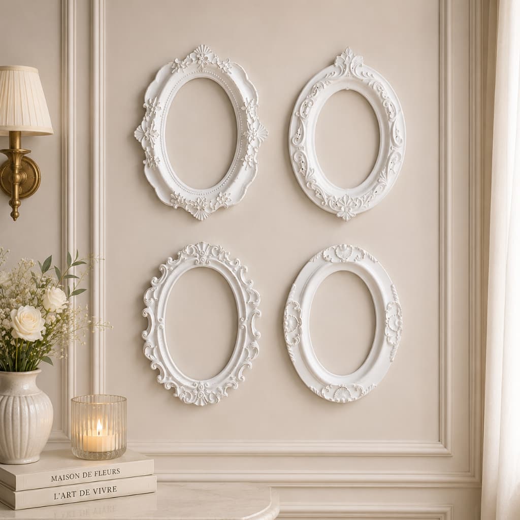 Kit 4 Molduras Decoração Vintade Branca Em Resina Decorativa Parede Lembrancinha