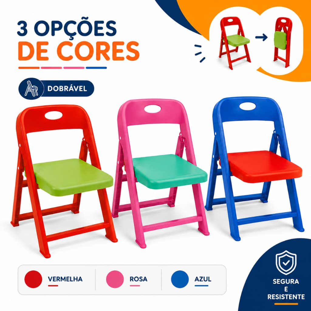 Cadeira Infantil Dobrável Maral Portátil Resistente com 3 Opções de Cores