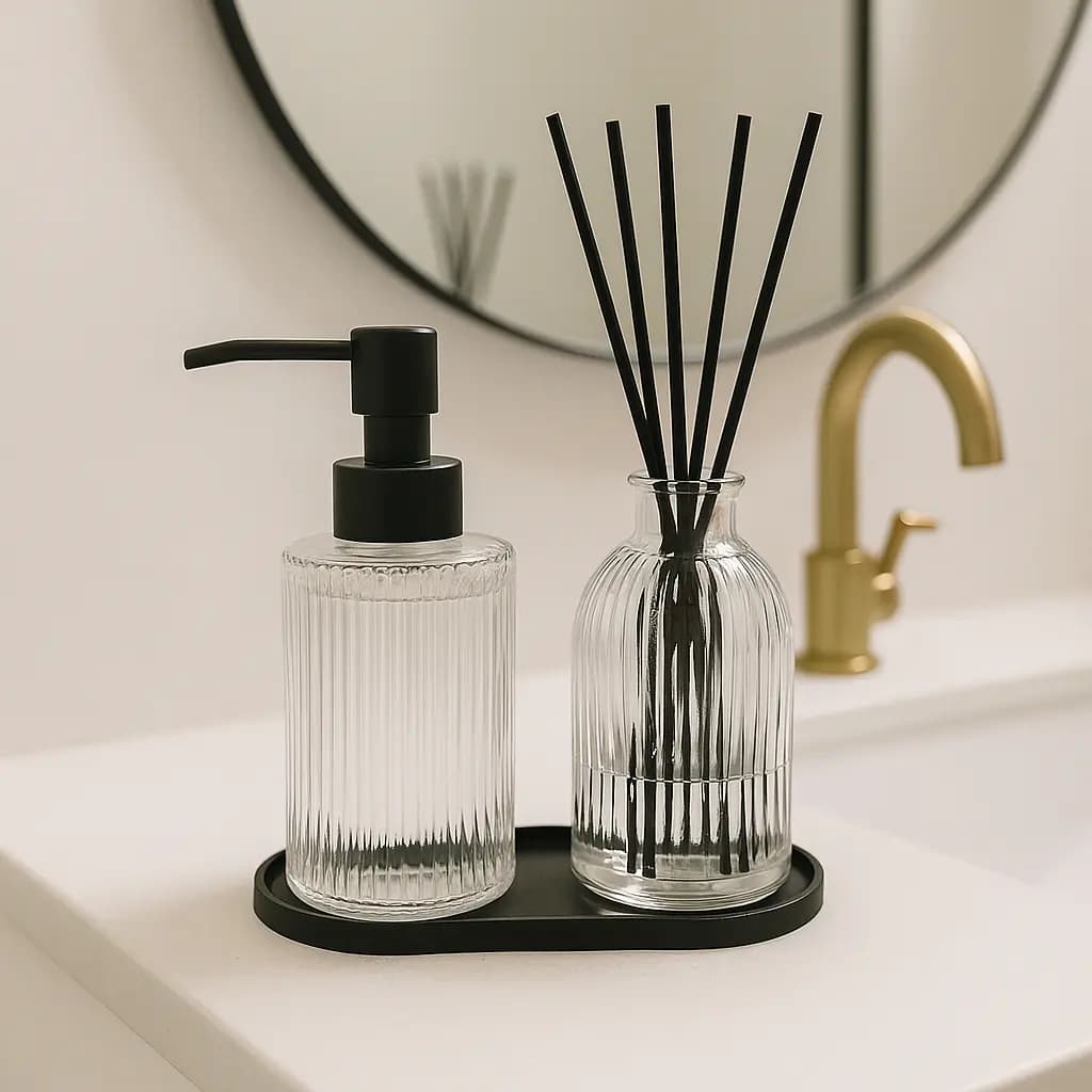 Kit Banheiro 3 Peças Vidro Difusor Porta Sabonete Luxo - Livon