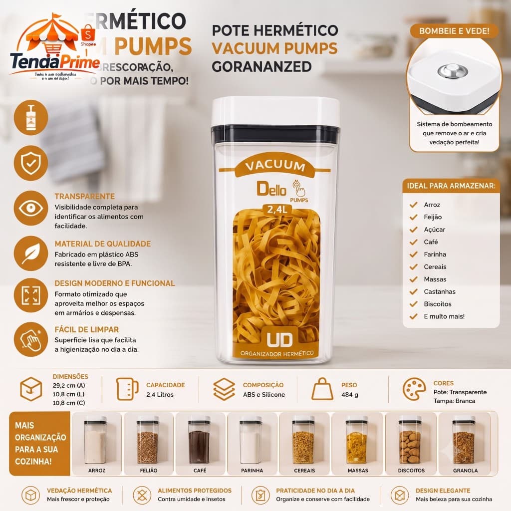 Pote Hermético Retangular 2,4 Litros Organizador De Alimentos Mantimentos Cozinha Vedação Resistente Transparente Prátic