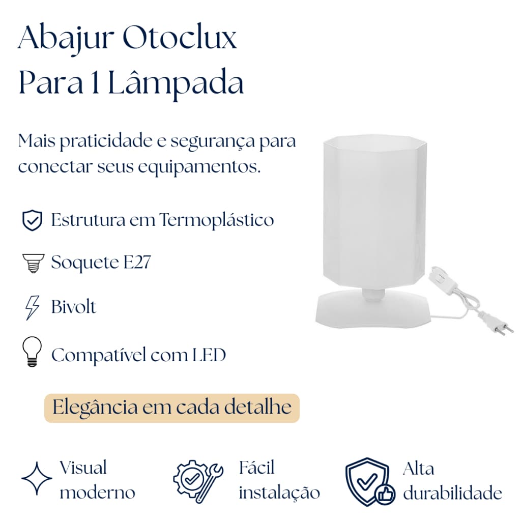 Abajur De Mesa Octolux Termoplástico Luminária Cabeceira Para 1 Lampada Branco Preto Soquete E27 110v/220v