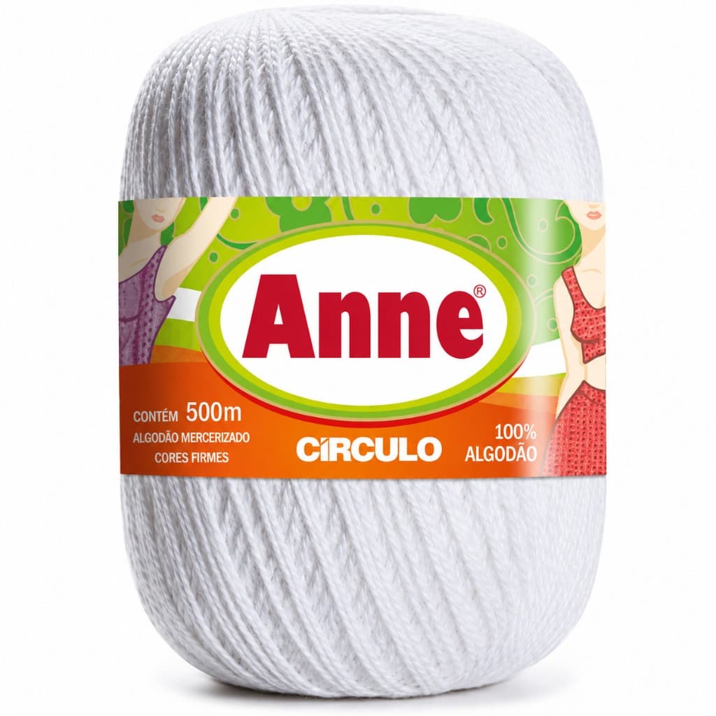 Linha Anne Círculo Branca 500m 100% Algodão Mercerizado para Crochê, Tricô, Bordado e Artesanato