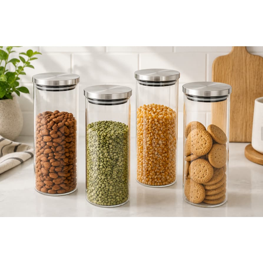 Conjunto de 3 Potes de Vidro Hermético 600ml Tampa Inox para Mantimentos Organizador Cozinha