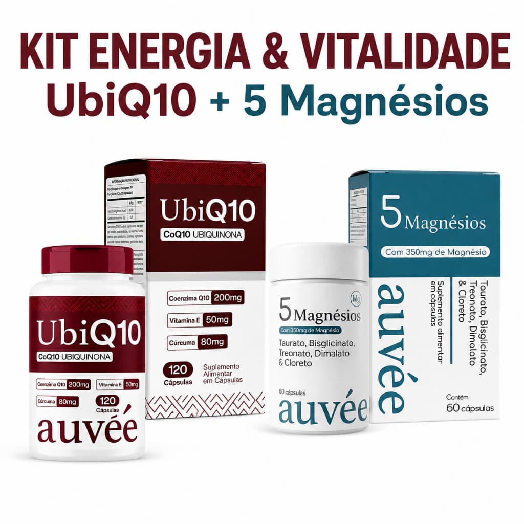 Kit UbiQ10 CoQ10 5 Magnesios Auvee 180 Capsulas Suplemento Alimentar