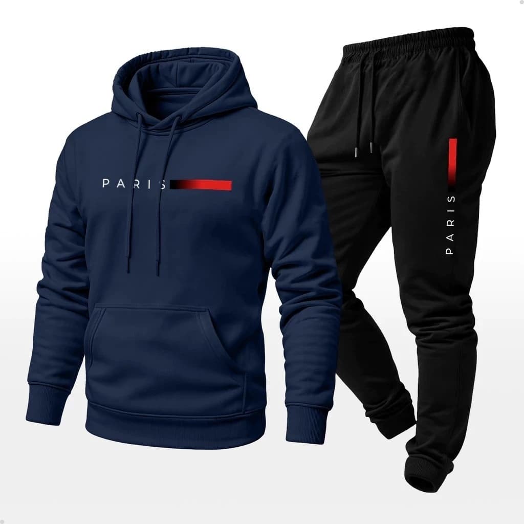 Conjunto Moletom Canguru Unissex Estampado Paris Calça e Blusa Frio Masculino