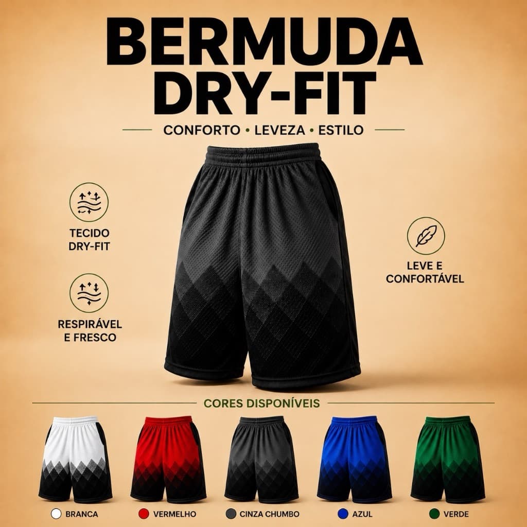 Bermuda Dry fit Shorts Futebol Corrida Masculino Calção Leve Esportes Academia Treino Verão Promoção