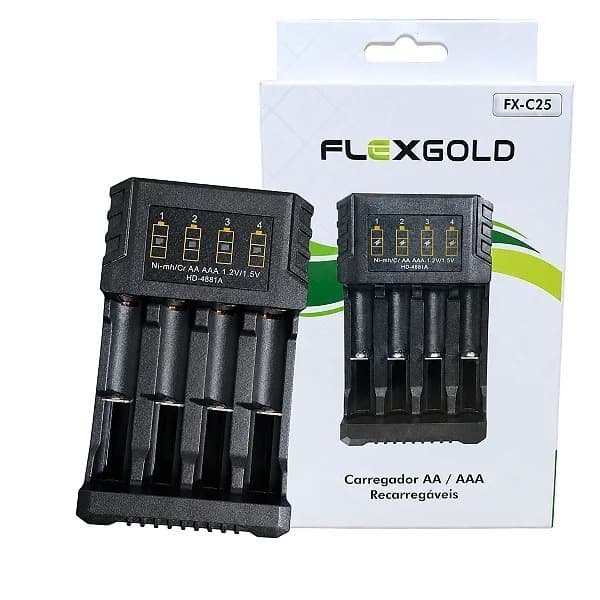 Carregador de Pilhas AA/AAA Recarregáveis FlexGold FX-C25 Tipo C