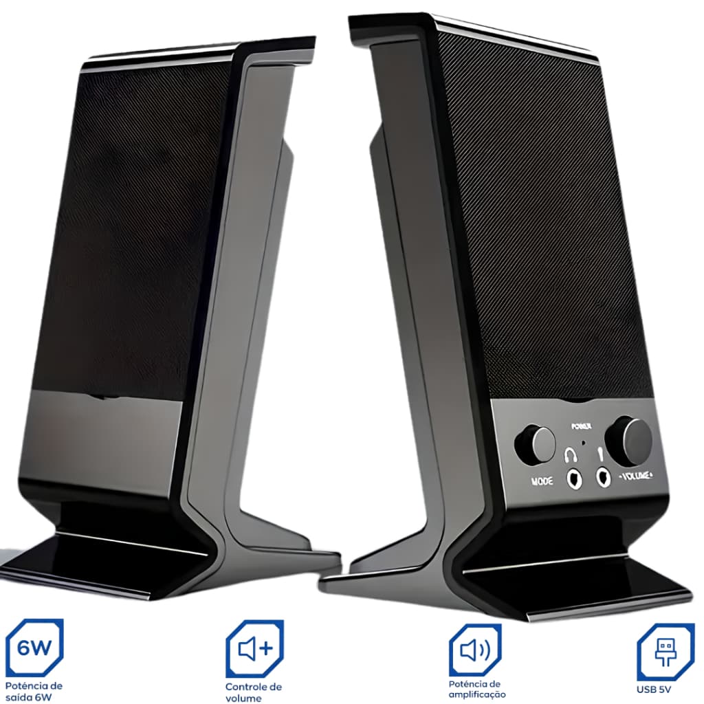 Caixa de Som Para Computador e Notebook USB P2 Bluetooth 6W Potente Estéreo Som Estéreo