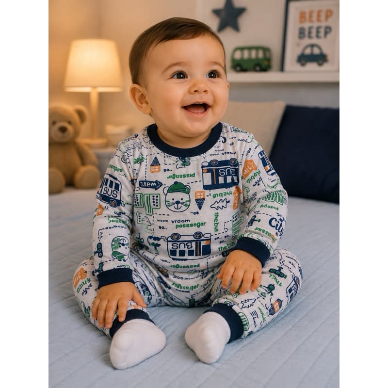 Kit 2 Pijamas Bebê Manga Longa Menino Poliéster Estampado Tam. M e G