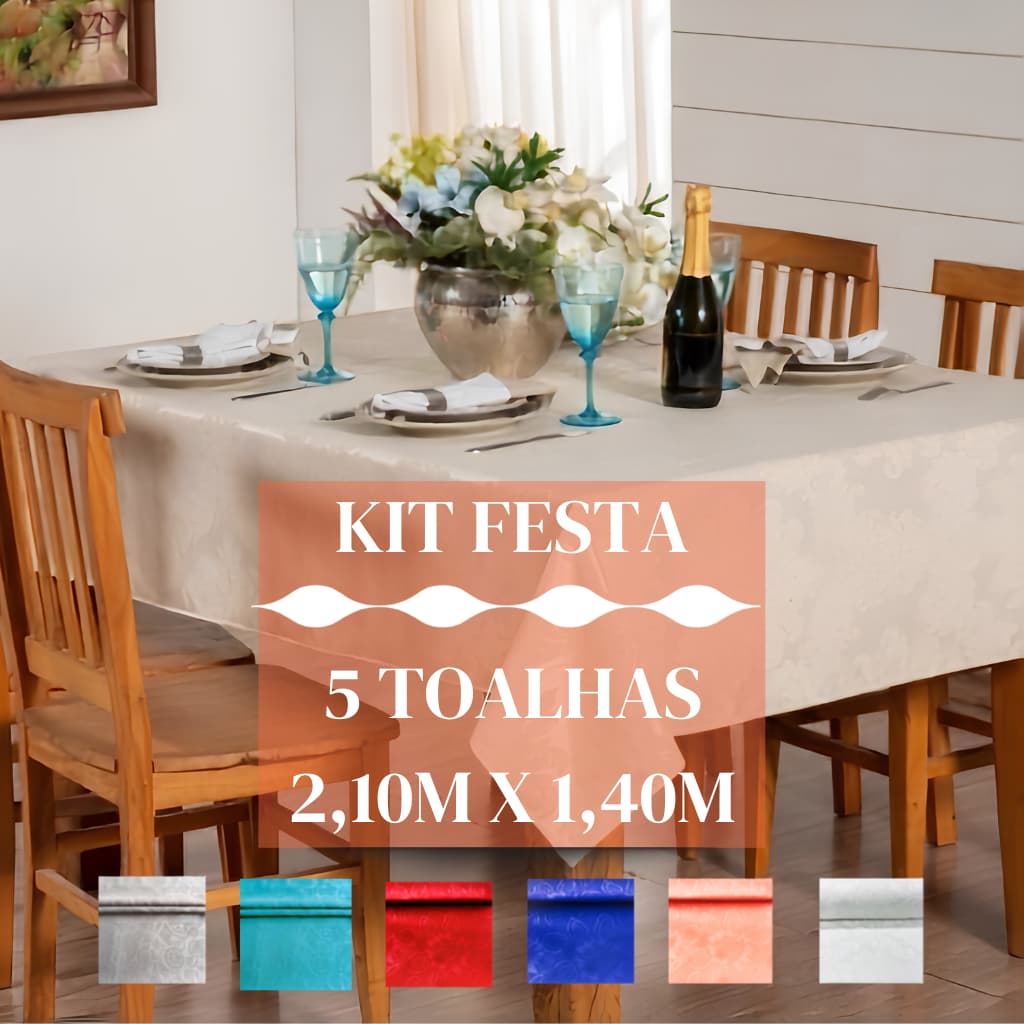 KIT 5 Toalhas de Mesa Jacquard 2,10M X 1,40M 6 Lugares, Toalha de mesa Grande Moderno de Luxo