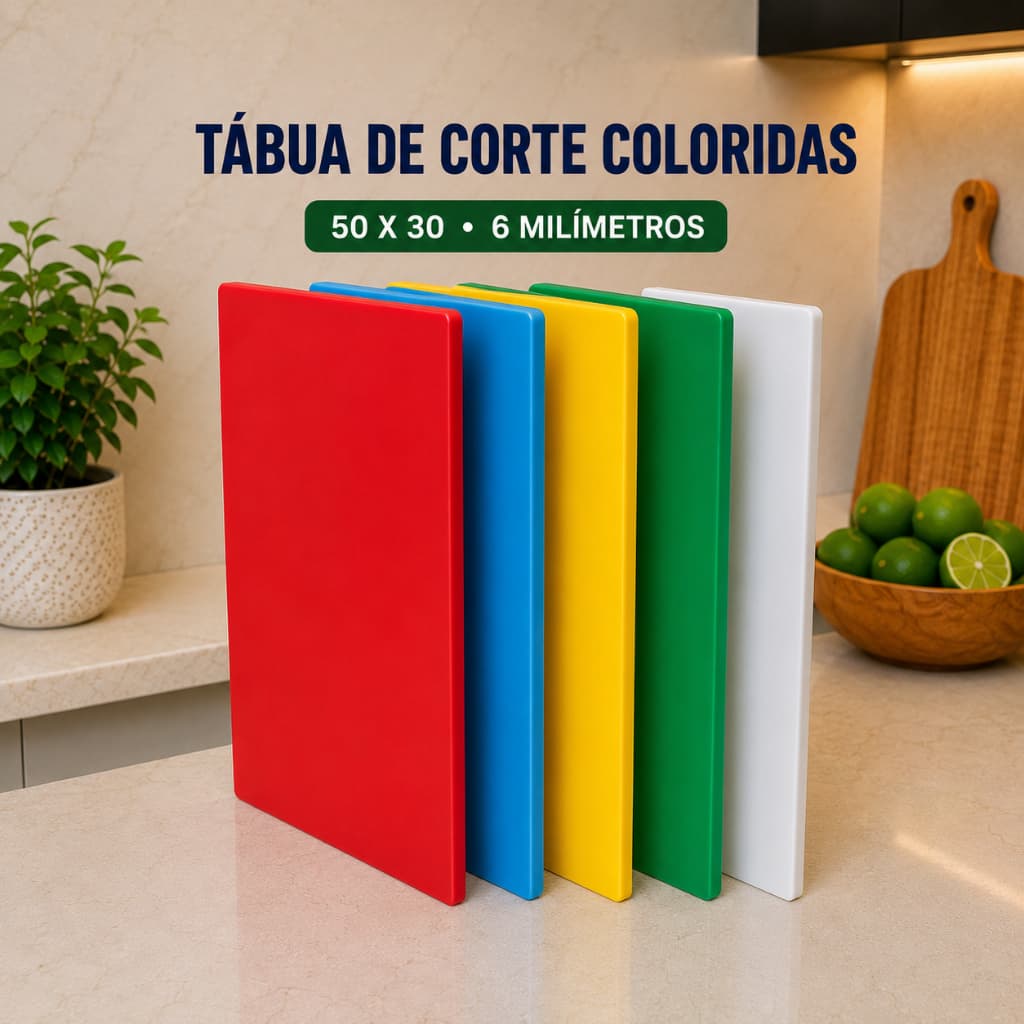 Tabuas De Corte Coloridas Antibacteriana 50x30 6MM Polietileno Carnes Legumes Pães