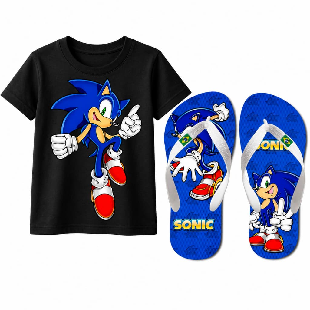 Kit Infantil Conjunto Camiseta Algodão + Chinelo Antiderrapante