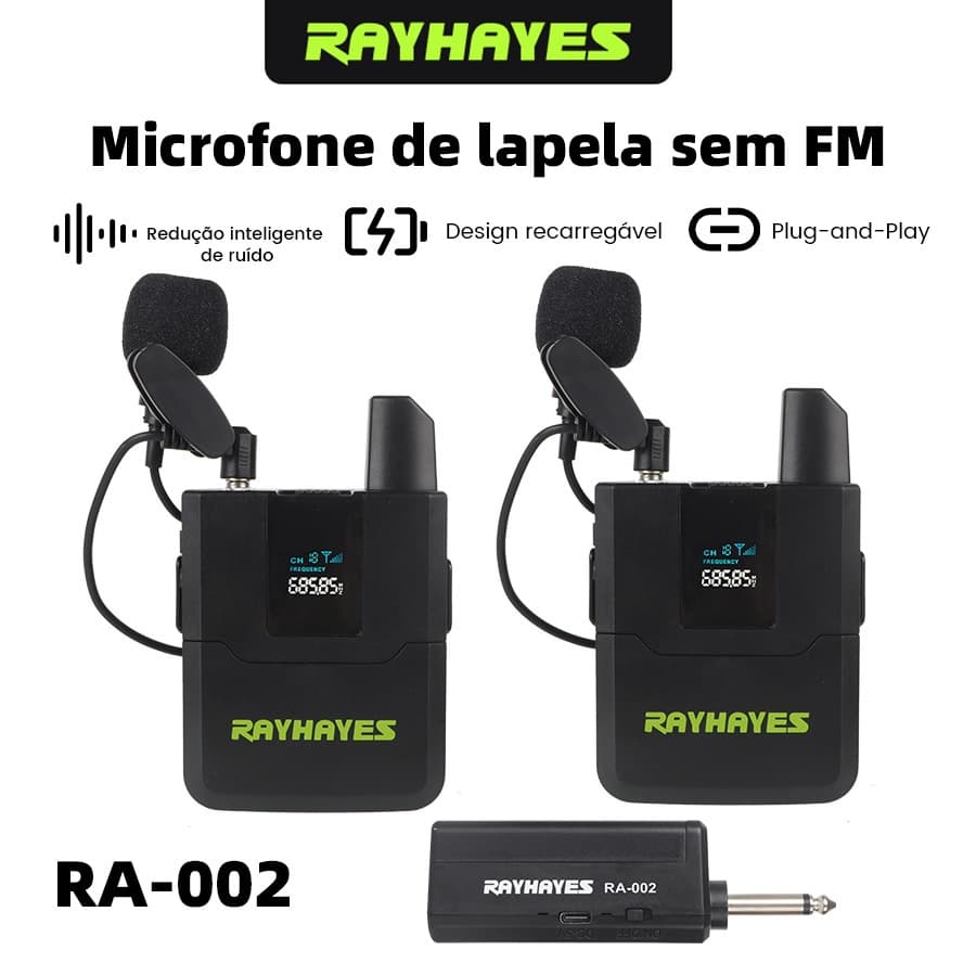 Microfone Sem Fio de Lapela RAYHAYES RA-002 Transmissão 50m, Bateria Longa Duração para Palestra