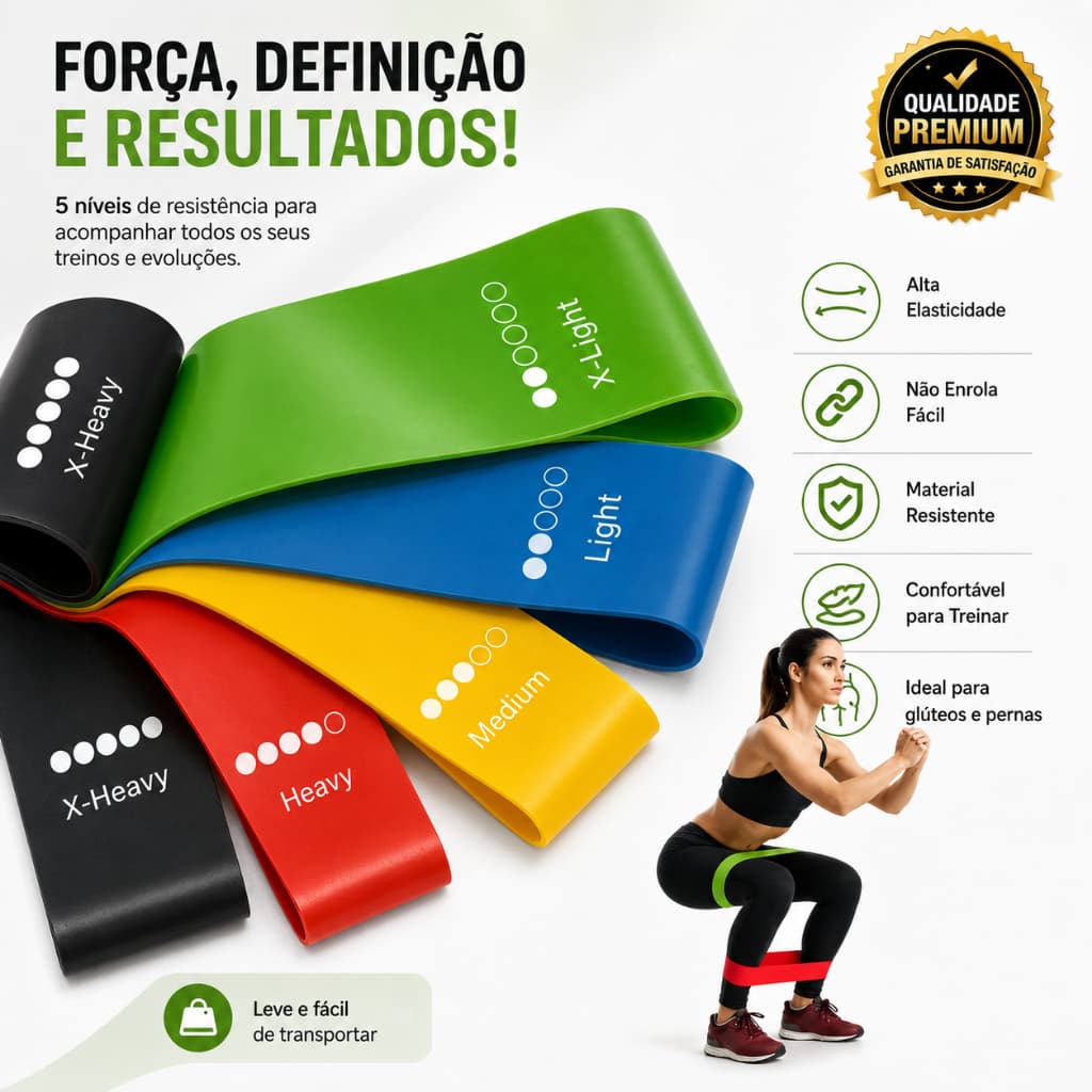 Kit 5 Faixas Elásticas de Resistência para Treino em Casa, Fitness, Glúteos e Pernas, Exercícios Musculares com Diferent