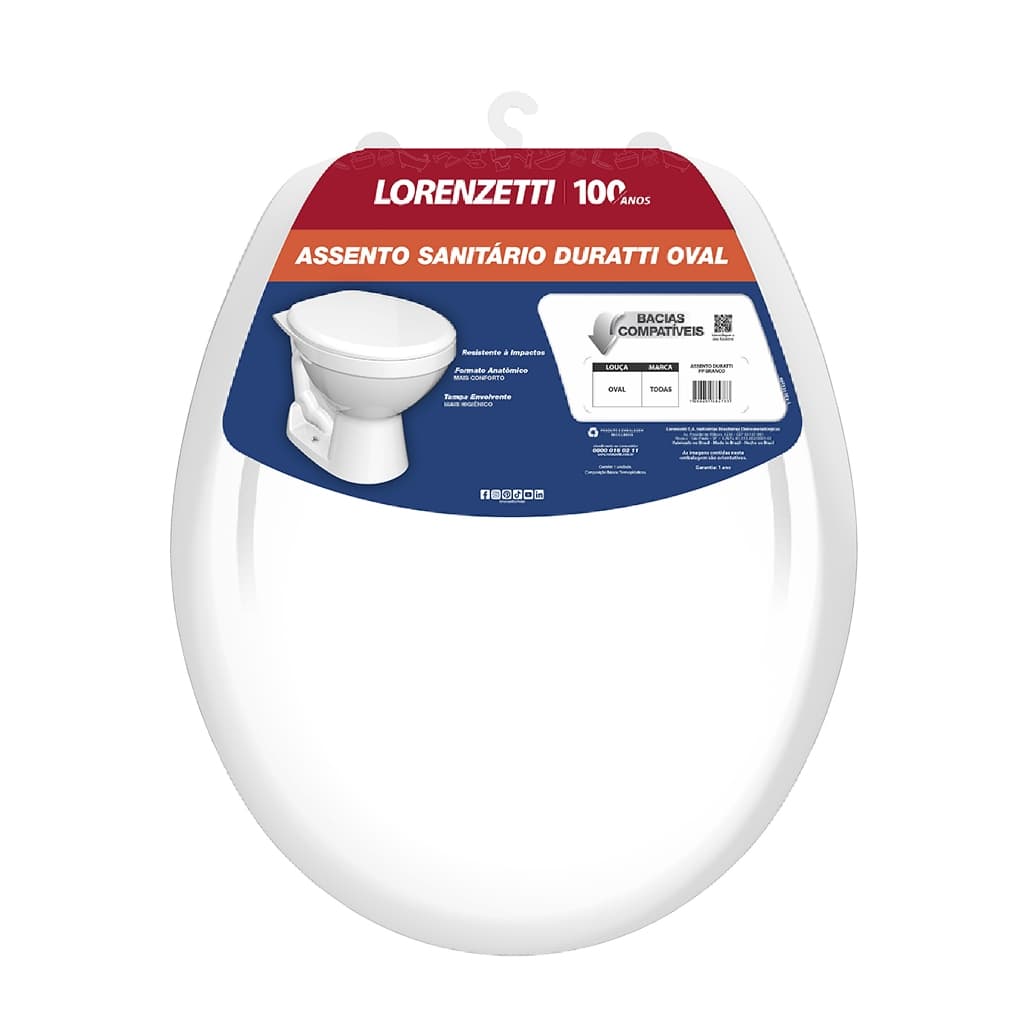 Assento Sanitário Duratti Lorenzetti Branco em Polipropileno Universal para Vaso Oval com Tampa