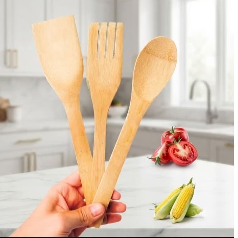Kit 3 Colheres De Bambu  30 Cm  / Colher de Bambu