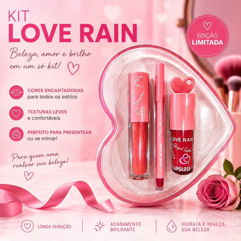 Kit Love 2 Gloss Labial e Lapis Labial Love Rain