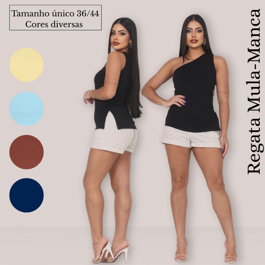 Regata Nula Manga - Feminina Um Ombro Só Fenda Lateral  Viscolycra Tamanho Único 36 ao 44