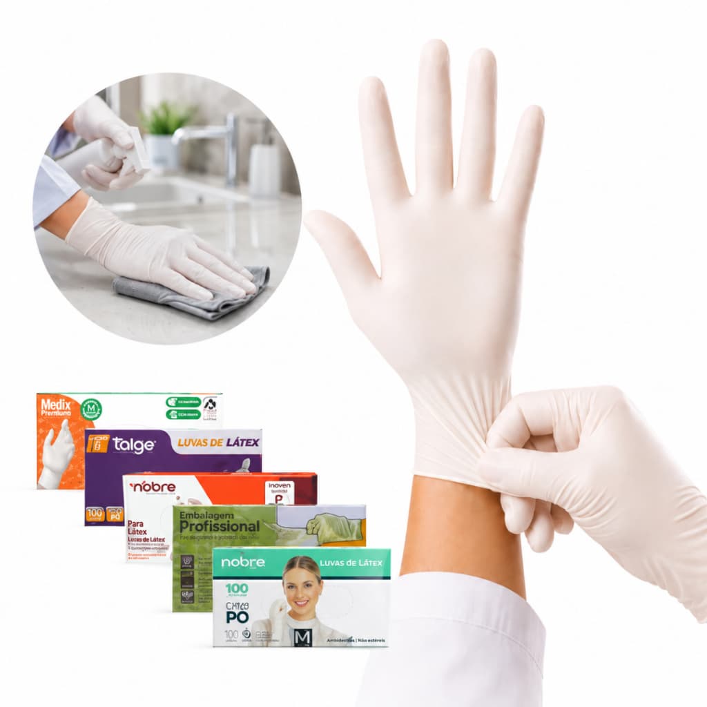 Kit até 5 Caixas de Luvas Latéx Com Pó Descartável Profissional Uso Geral Limpeza Doméstico Proteção