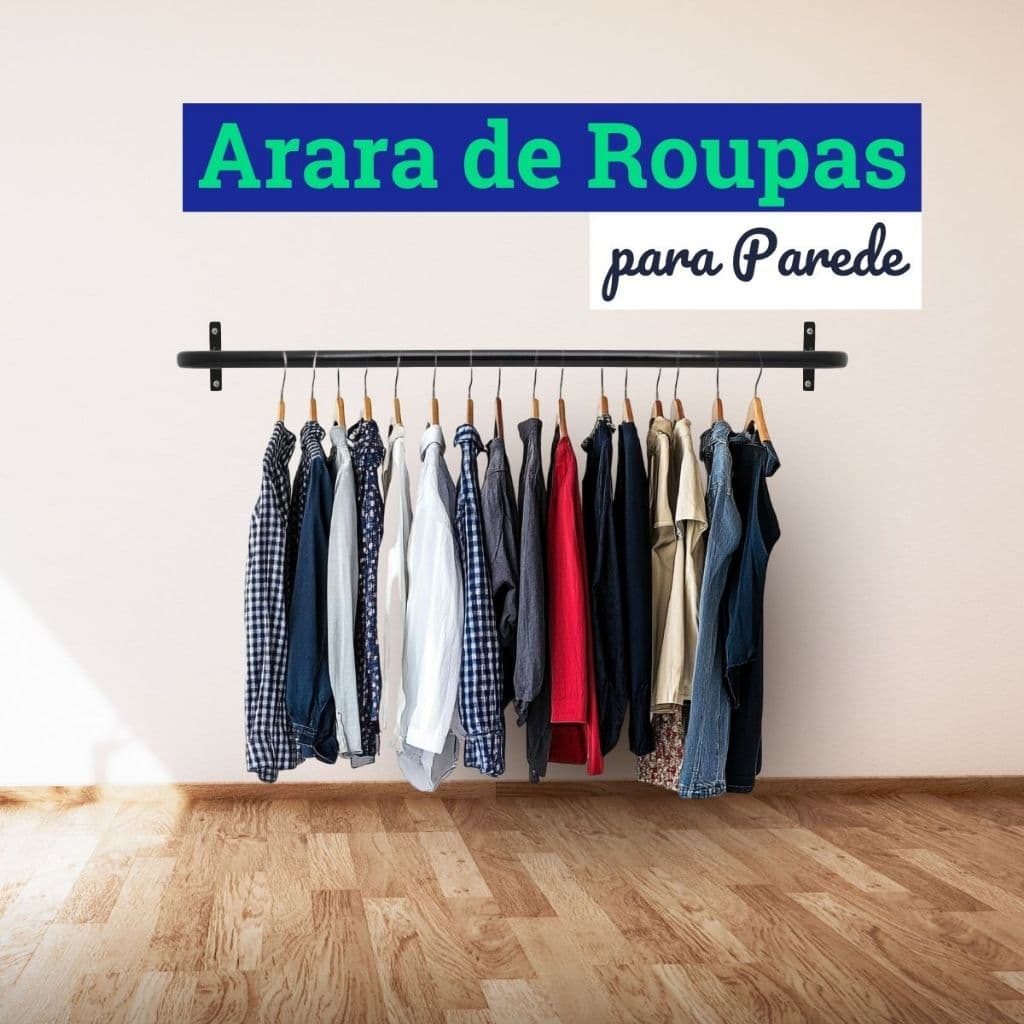 Arara Suporte Cabideiro de Parede Reforçada Para Roupas Closet Loja Acabamento Preto