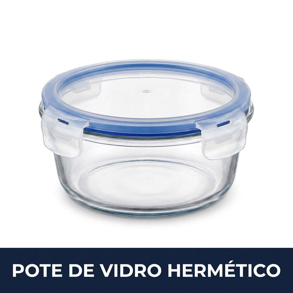 Pote de Vidro Hermético 550ml Redondo com Tampa Trava e Vedação para Mantimentos