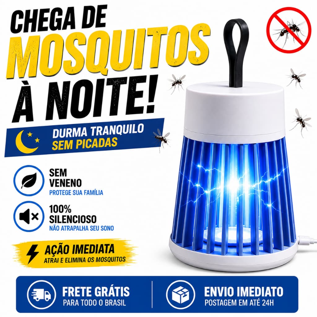 Luminária Mata Mosquito USB Elétrica Silenciosa Sem Veneno Portátil Anti Insetos