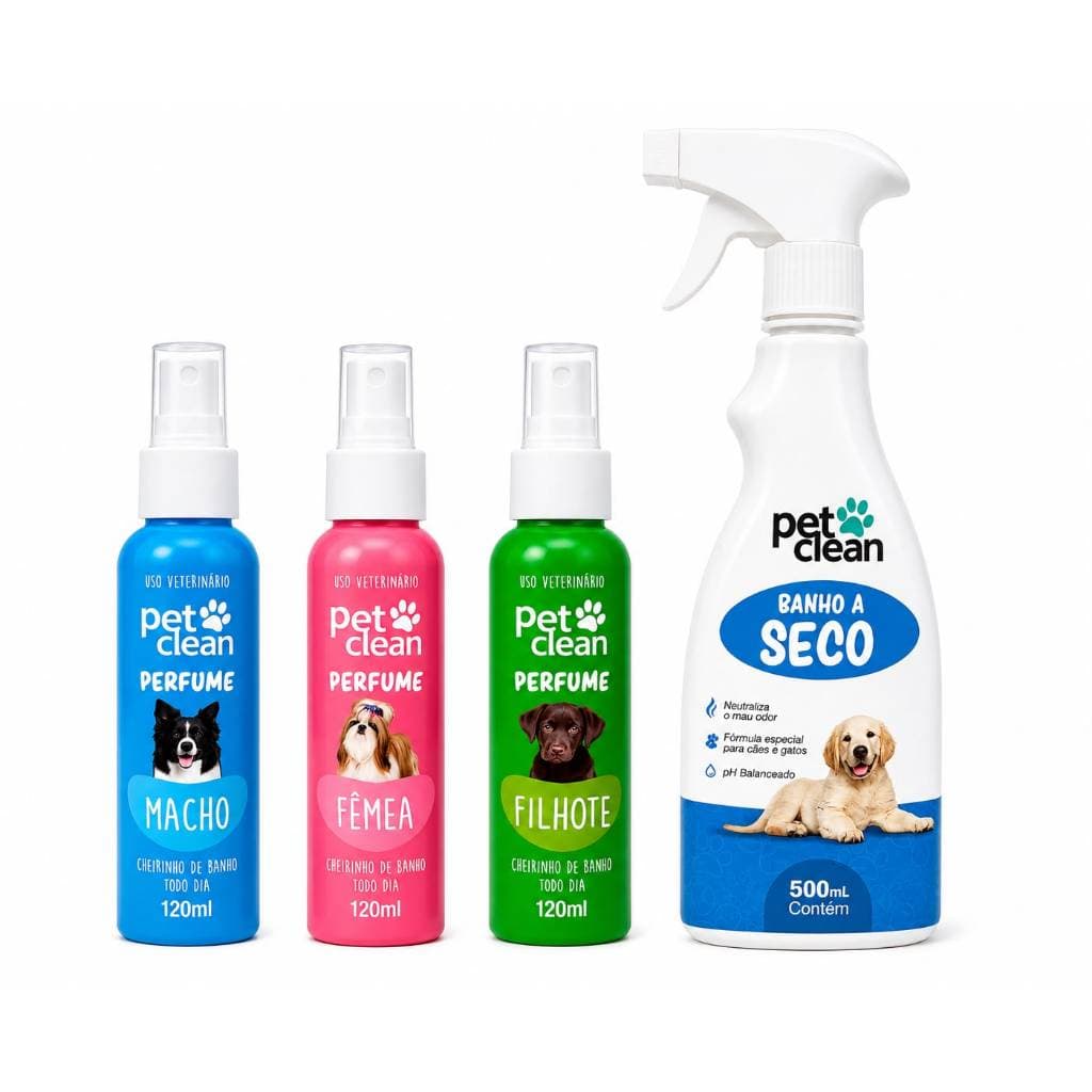 Kit Banho a Seco Spray Sem Enxágue 500 ml e Perfume Colônia Pet 120 ml - Pet Clean