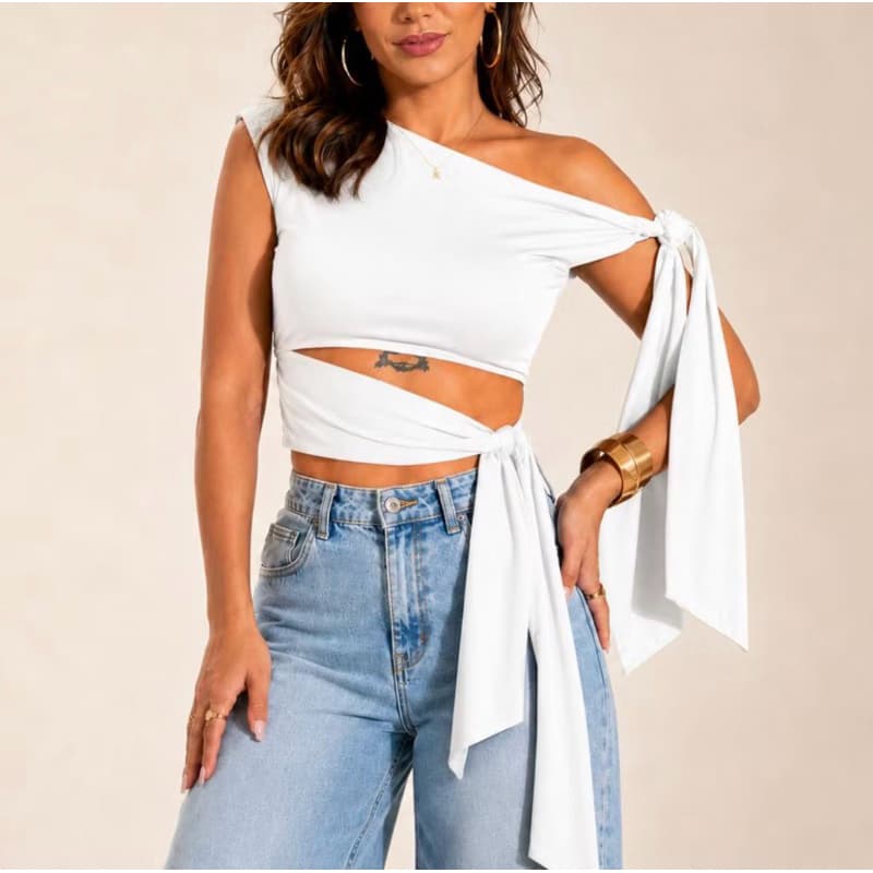 Blusa Cropped Feminina Top Amarração Moderna Estilosa Tendência