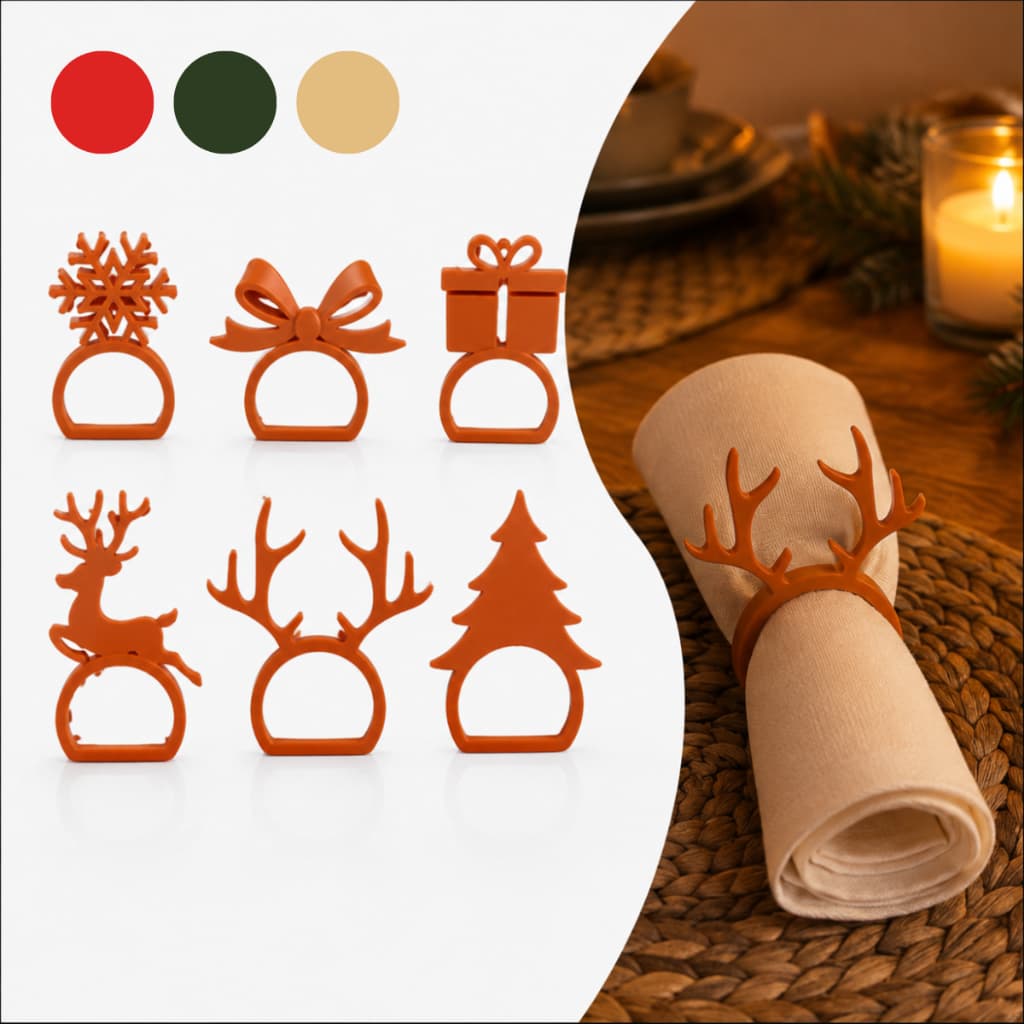 Porta Guardanapo Decorativo Natal Kit 6 Peças Mesa Posta Enfeite para Ceia Natalino