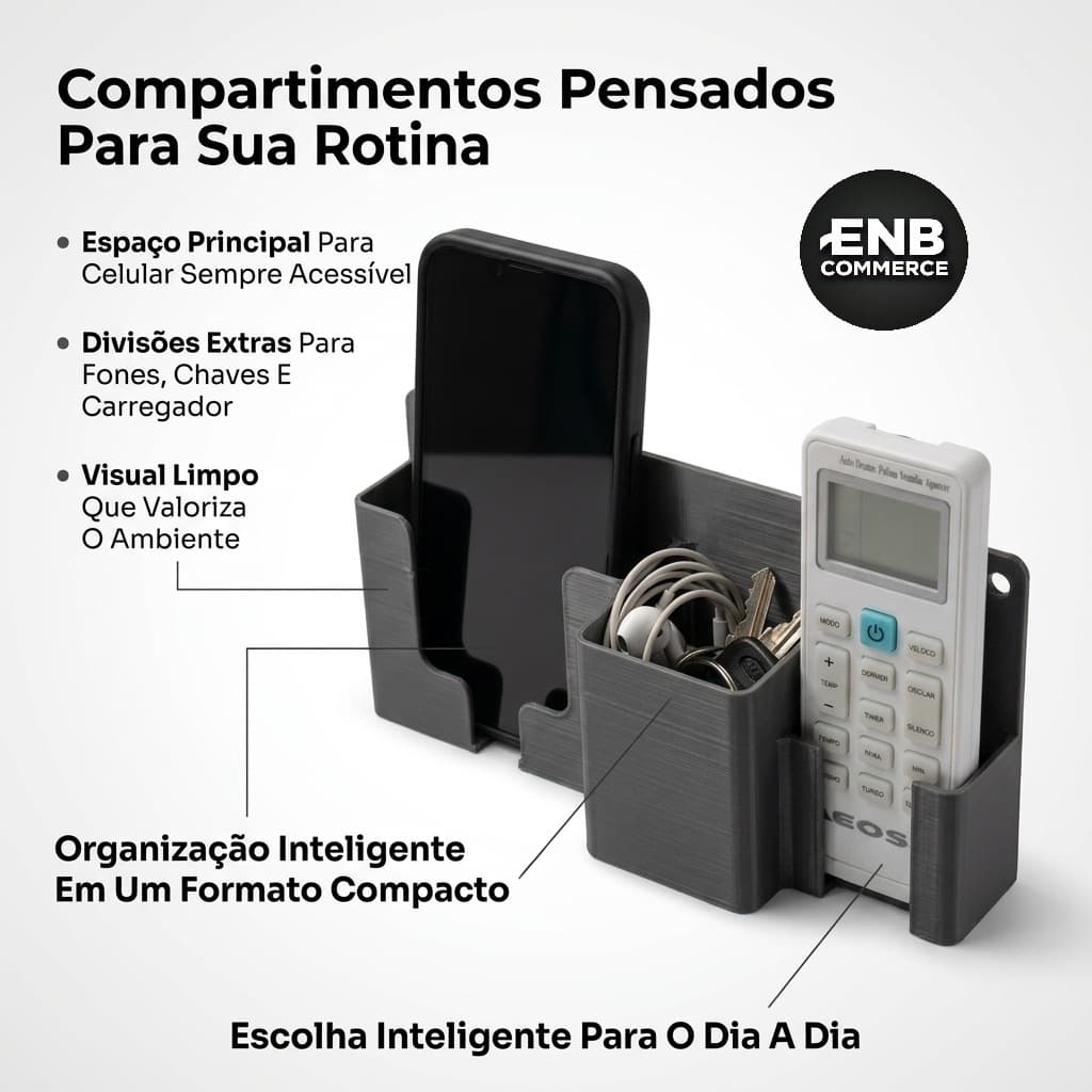 Suporte Organizador De Parede Multiuso Para Celular, Controles E Acessórios, Com Compartimentos E Espaço Para Cabo