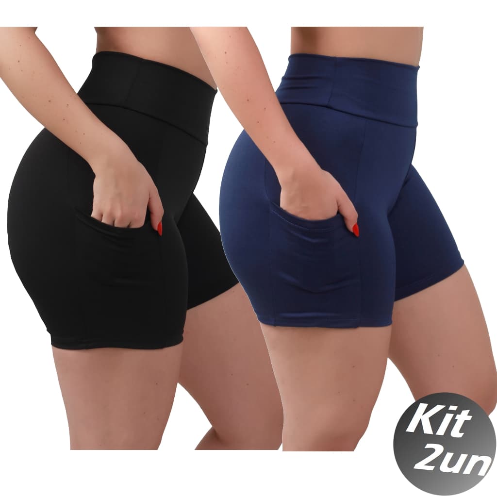 Kit 2 Bermuda com Bolso Fitness Feminino Cós alto