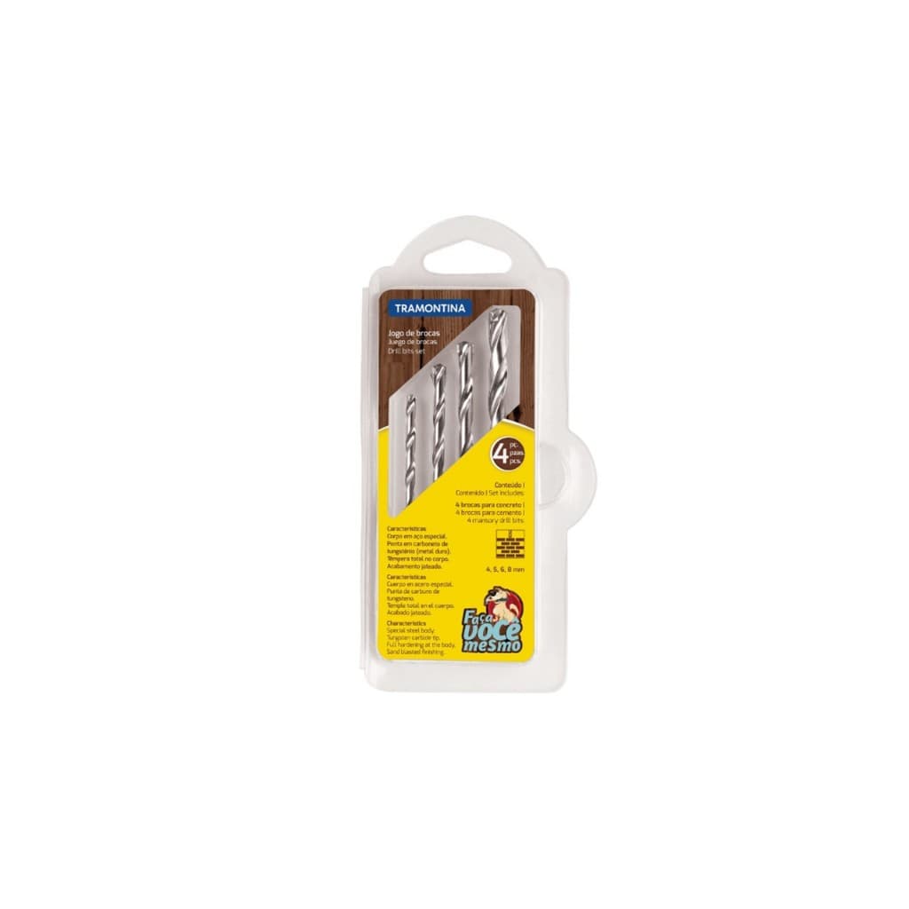 Kit Jogo 4pçs Brocas Aço Para Concreto 4mm 5mm 6mm 8mm Tramontina