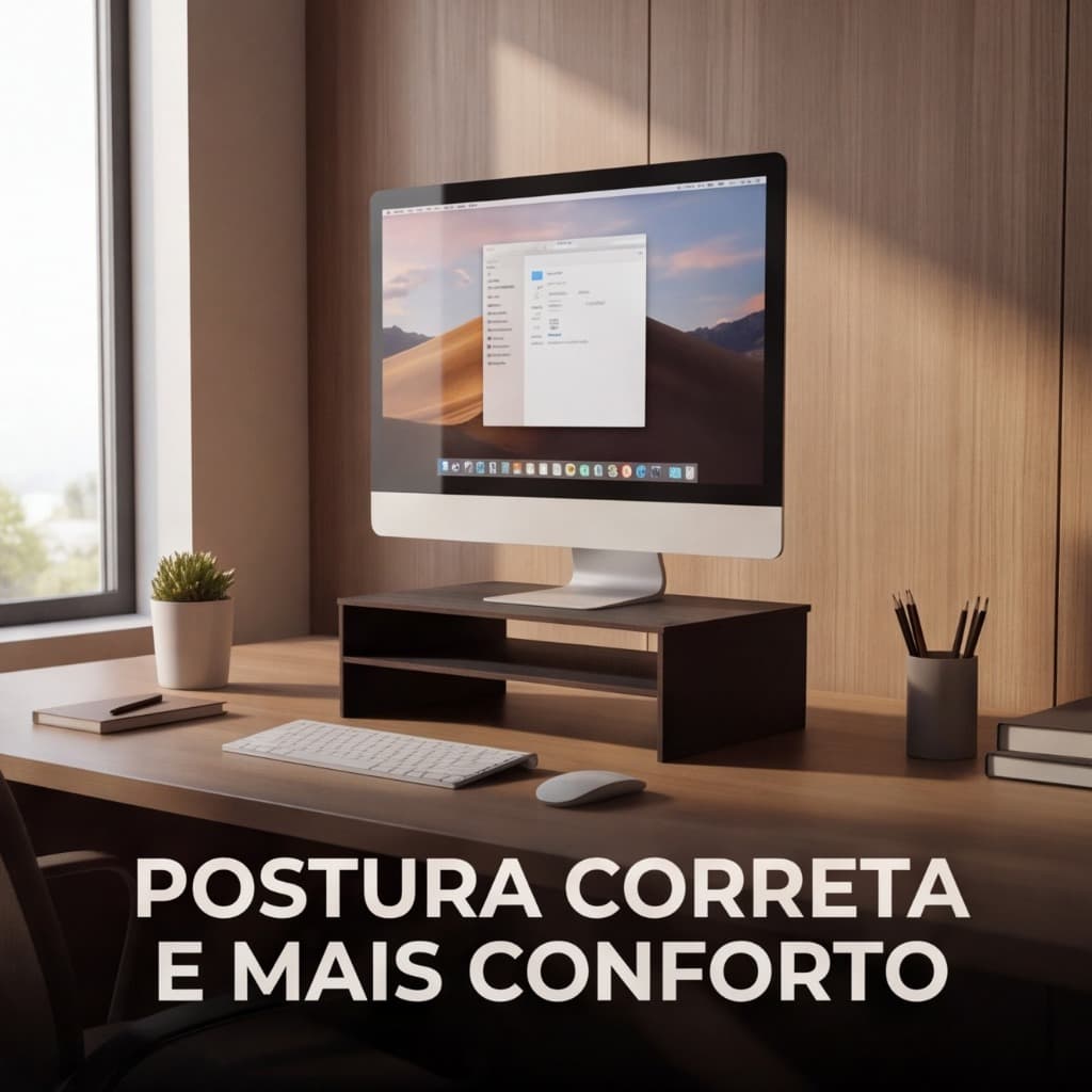 Suporte Ergometrico com organizador para home office MDF Preto