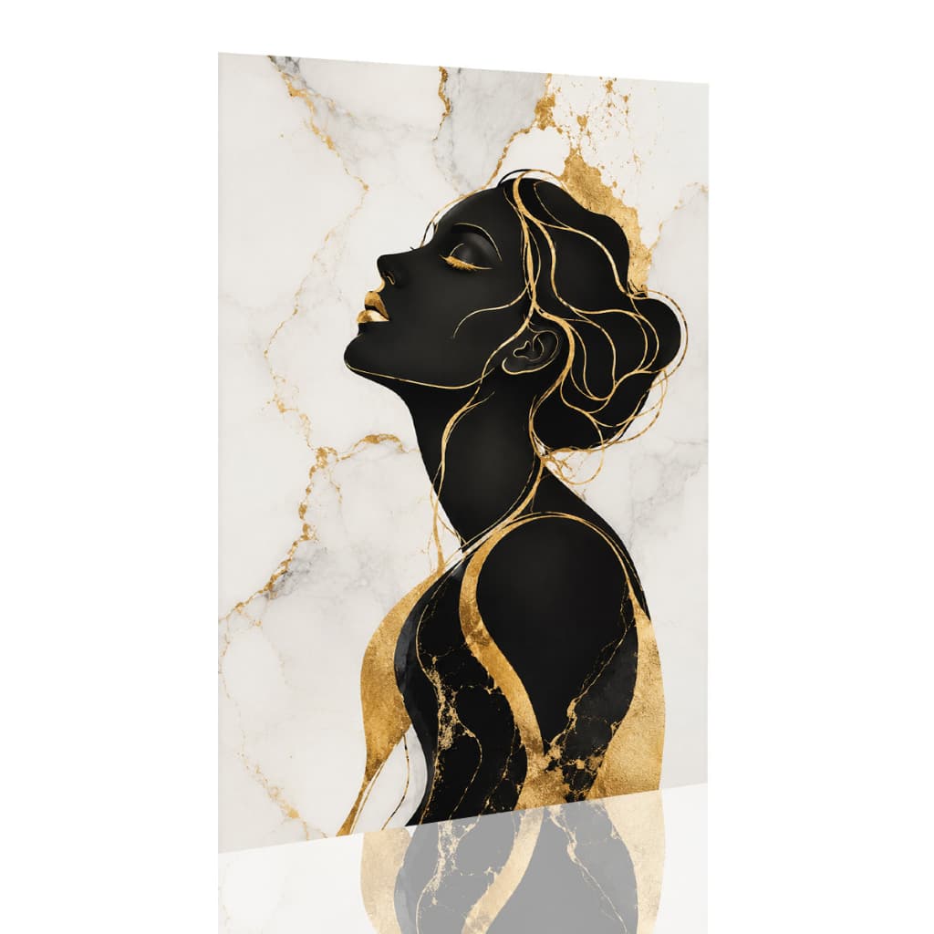 Quadro Decorativo Mulher Abstrata Preto Dourado Luxo Arte Moderna Sala Quarto Vertical