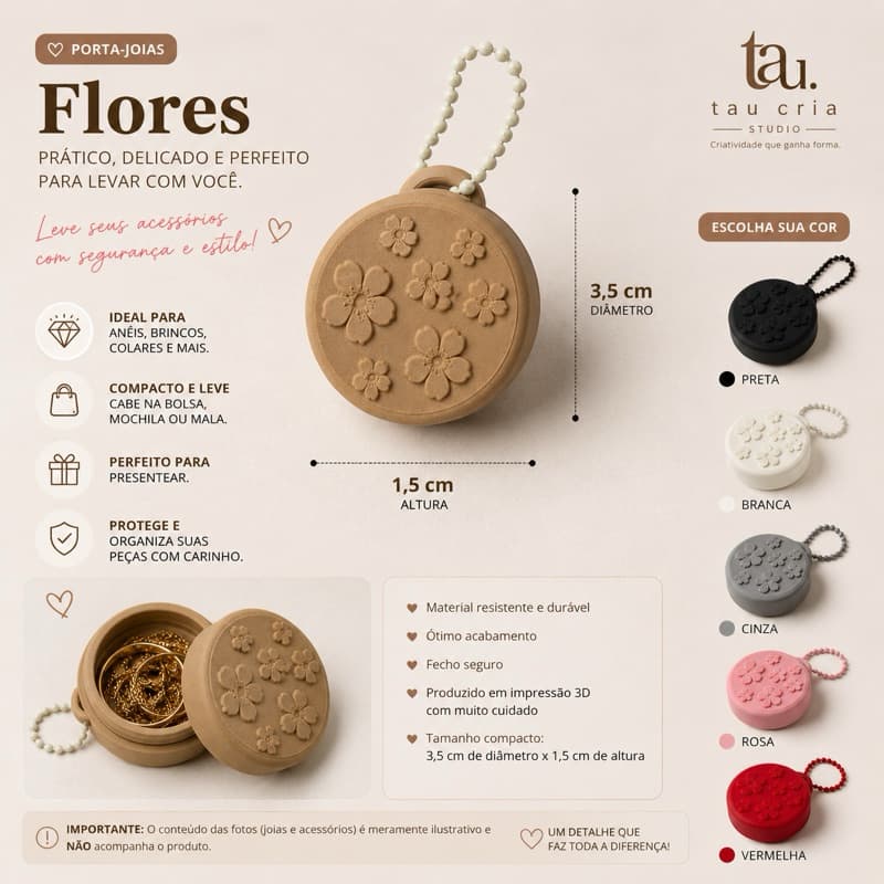 Porta-Joias Chaveiro Floral – Mini Organizador para Anéis, Brincos e Colares