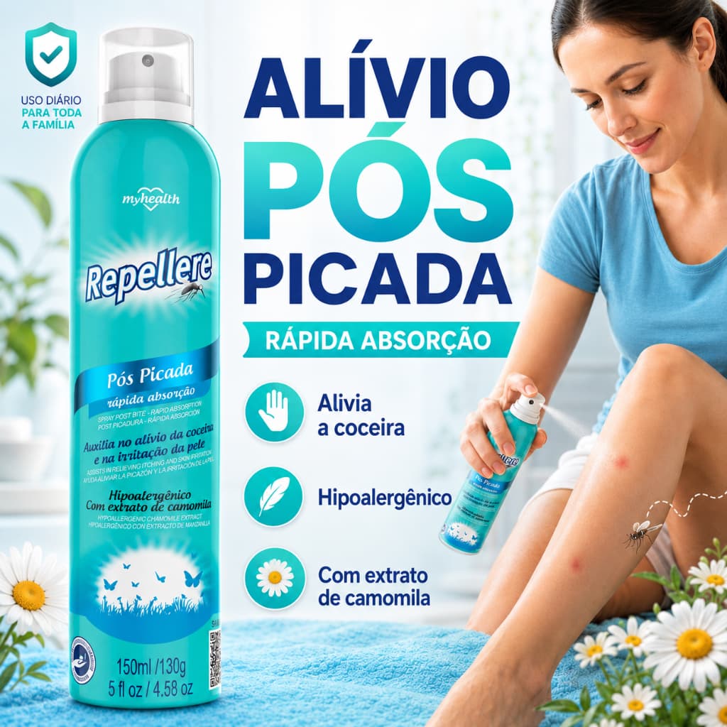 Pós Picada de Inseto Pellere MyHealth 150ml Alivia Coceira e Vermelhidão Mosquito Abelha