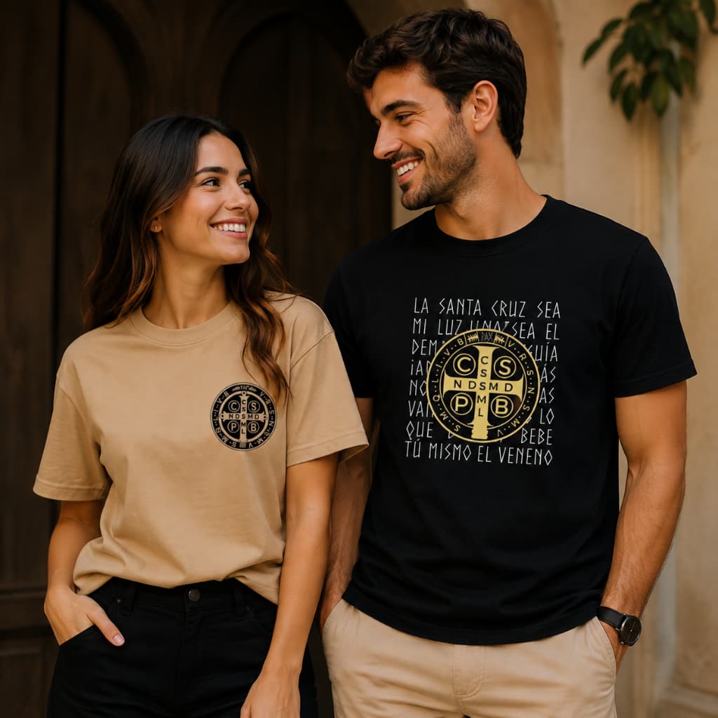 Kit 2 Camiseta São Bento Católica Religiosa Algodão Gola Redonda Manga Curta Estampada
