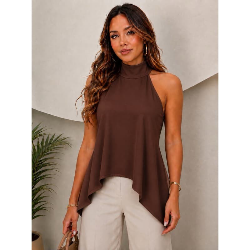 Blusa Feminina Gola Alta Tecido Duna Assimétrica Regata Soltinha Elegante Casual Social
