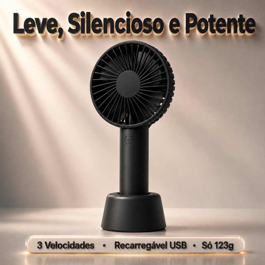 Mini Ventilador De Mão Mesa Portátil Recarregável Usb Preto