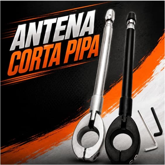 Antena Corta Pipa Inox Retrátil Anti Cerol para Moto, 7 Estágios, Fixação no Guidão