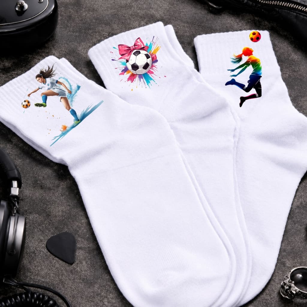 Meia Futebol Feminino Mulher Esporte Kit 03 Pares Cano Alto Meia de Algodão
