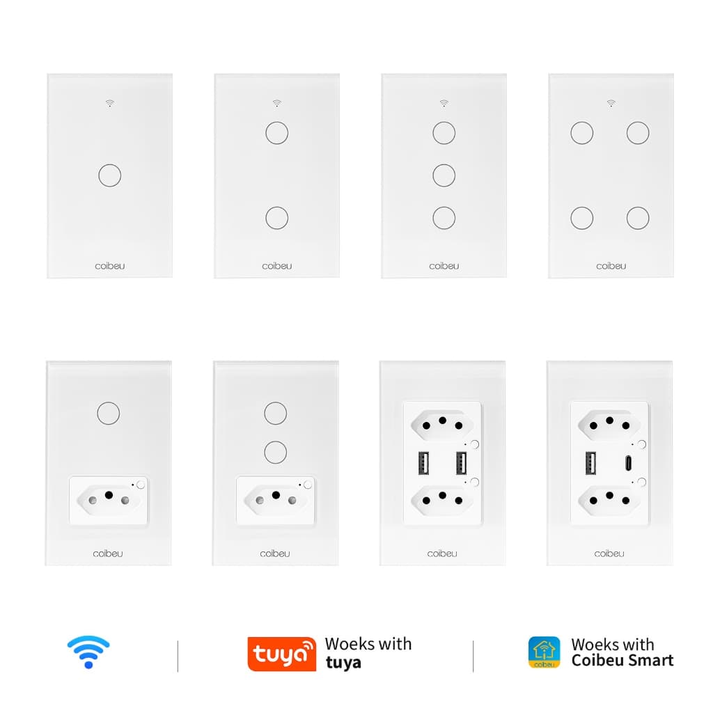 COIBEU Interruptor branco WiFi Inteligente Teclas Touch tuya APP Smart Life Painel Alexa Google Home