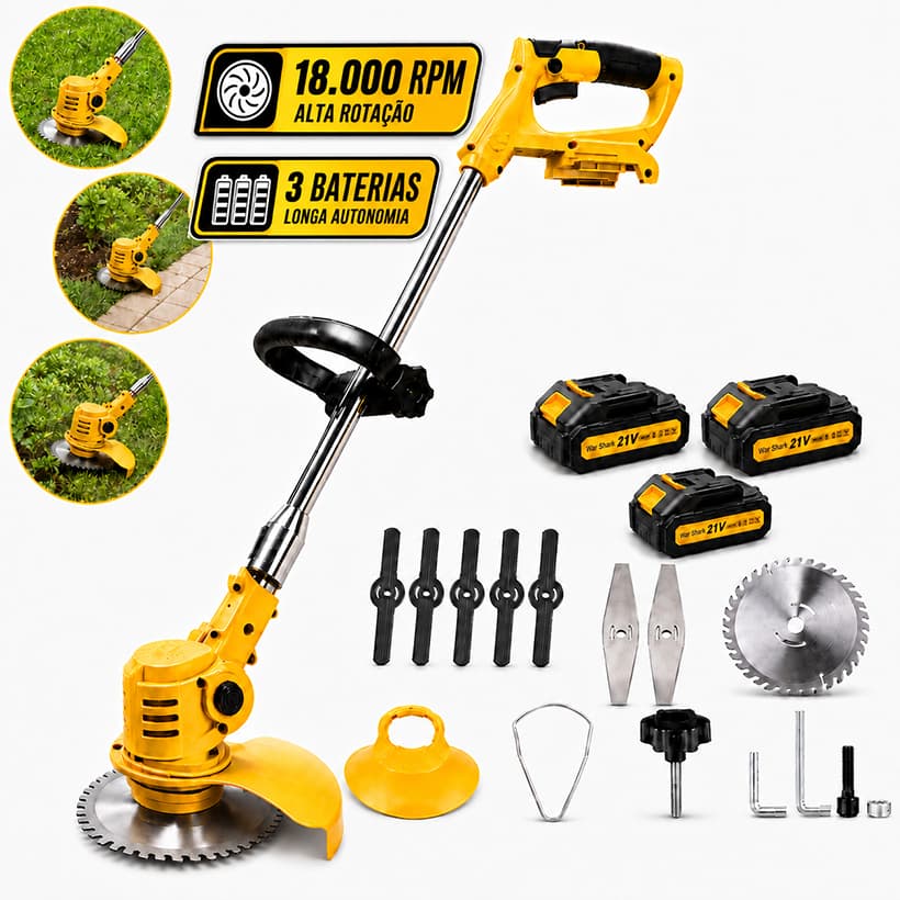 Roçadeira Aparador De Gramas Profissional Battery-Powered Grass Trimmer Professional Electric Brushcutter 3*Baterias