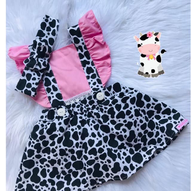 jardineira romper infantil menina tema fazentinha com alcas regulaveis acompanha turbante